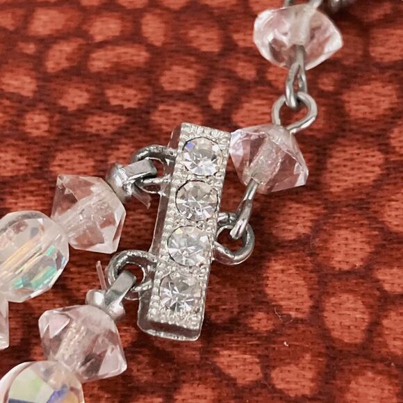 VTG 1950-60s Necklace AB Crystal Graduated Bead Double Strand Choker Layered MCM - Picture 8 of 12